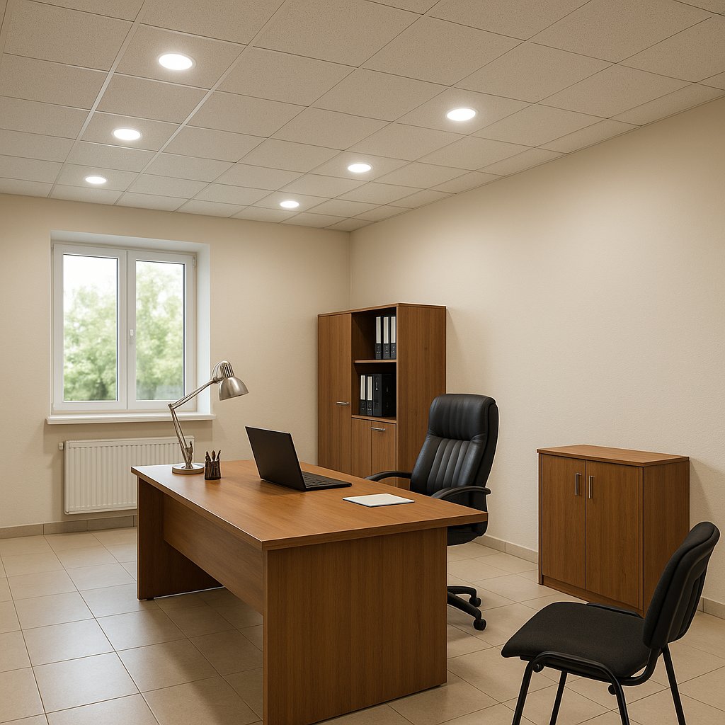 Oficina bien iluminada con focos LED