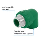 Codo 90° PPR,  1', rosca macho con inserto metálico, FOSET 2