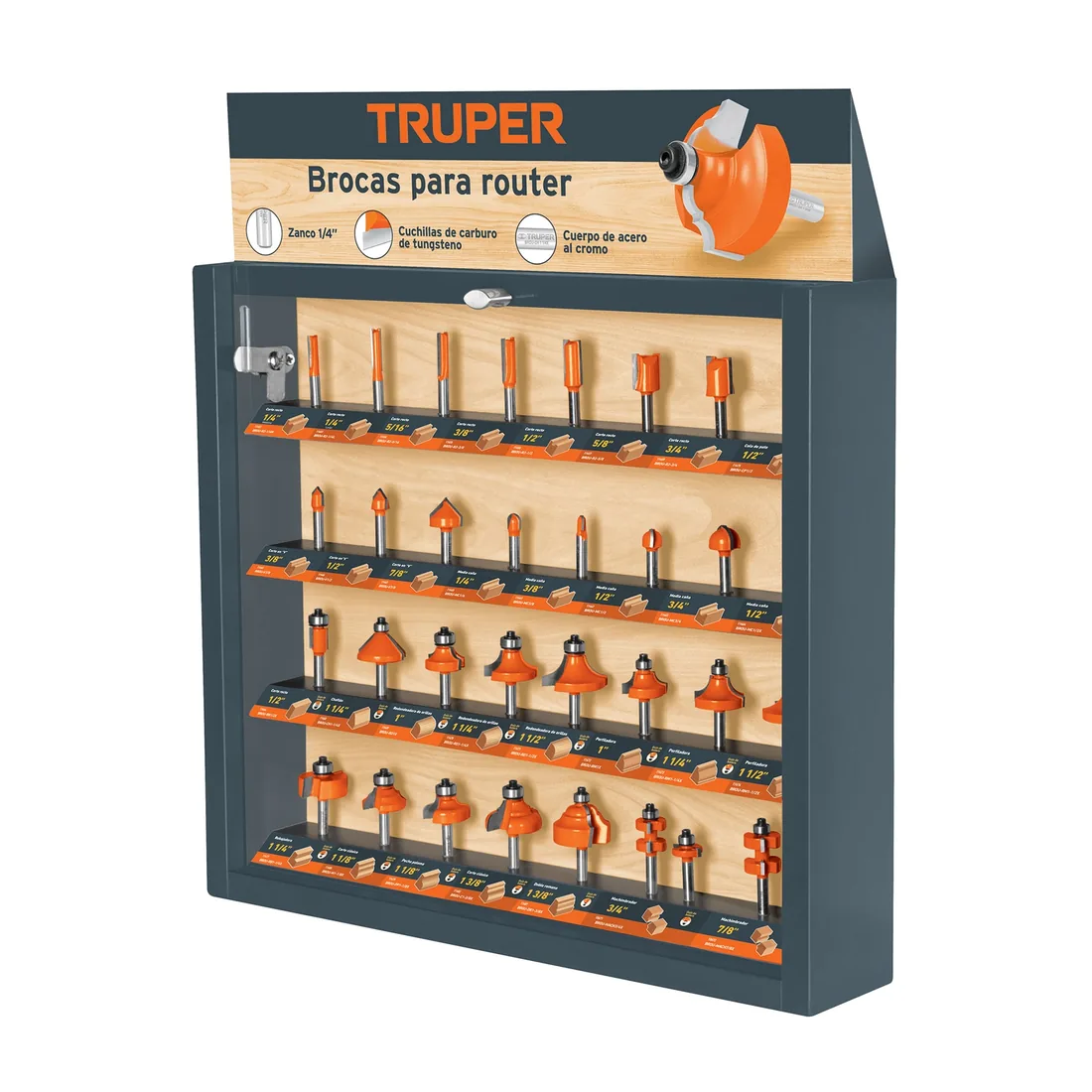 Exhibidor con 30 brocas para router, TRUPER