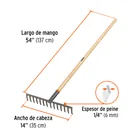 Rastrillo recto de 14 dientes, mango de 54', TRUPER 3