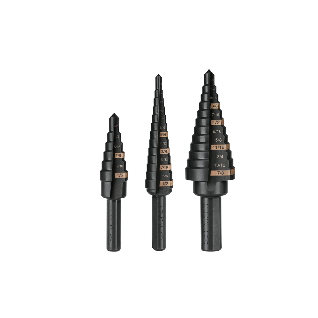 Juego de 3 brocas escalonadas de óxido negro, TRUPER
