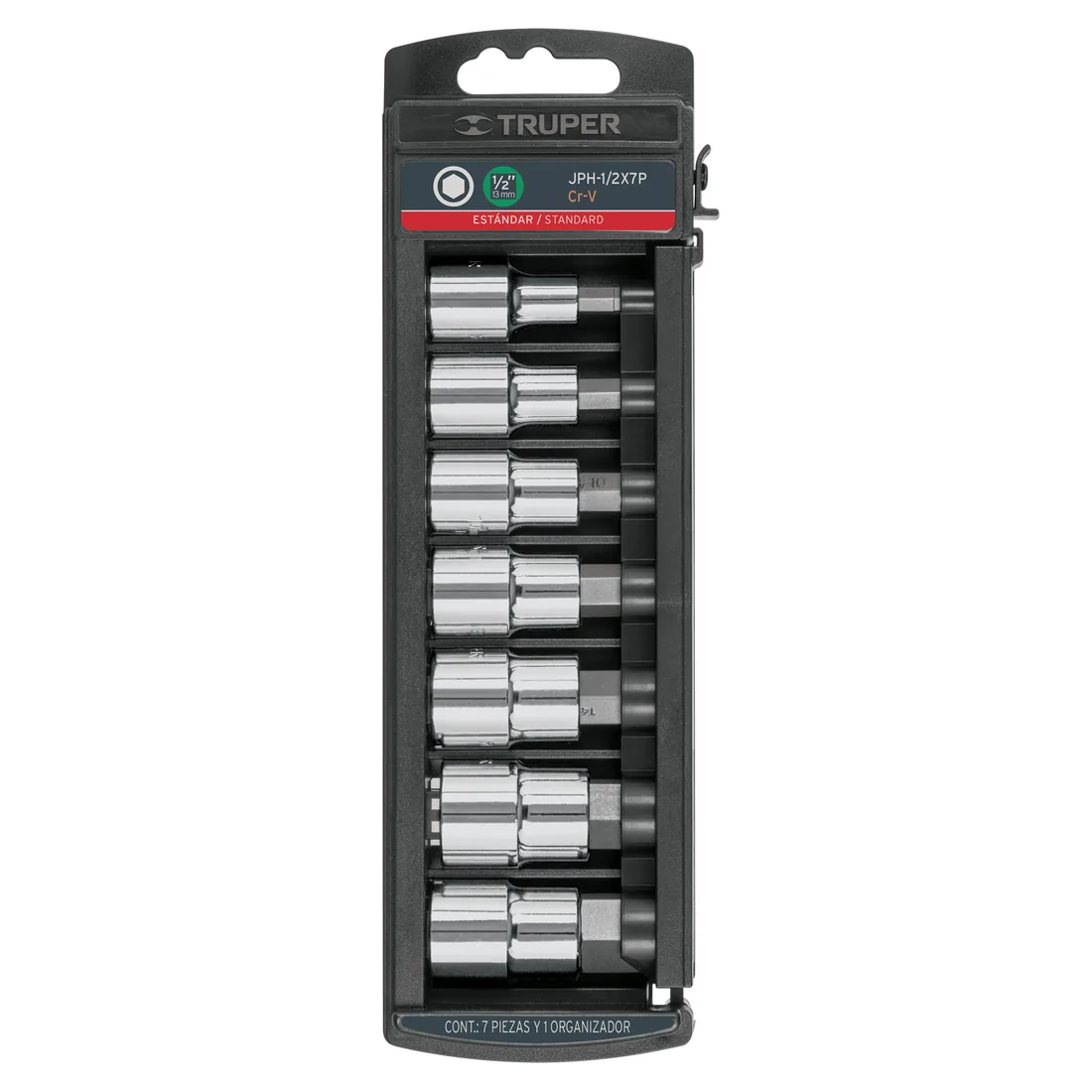 Juego de 7 dados cuadro 1/2' punta hexagonal std, TRUPER
