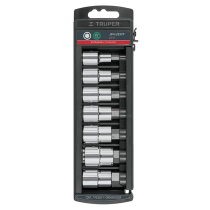 Juego de 7 dados cuadro 1/2' punta hexagonal std, TRUPER