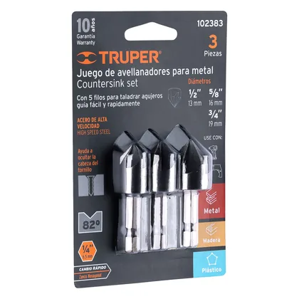 Juego de 3 avellanadores HSS, TRUPER
