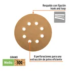 Paquete con 5 discos de lija 5' grano 100, 8 perforaciones 2