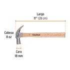 Martillo cabeza cónica 18 mm uña curva, mango madera, TRUPER 3