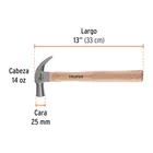 Martillo cabeza cónica 25 mm uña curva, mango madera, TRUPER 3