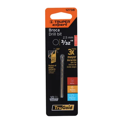Broca HSS 3/32' Trugold para metal en blíster, EXPERT