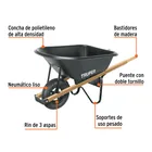 Carretilla concha plástica 6 ft3 Neumática b/madera, TRUPER 2