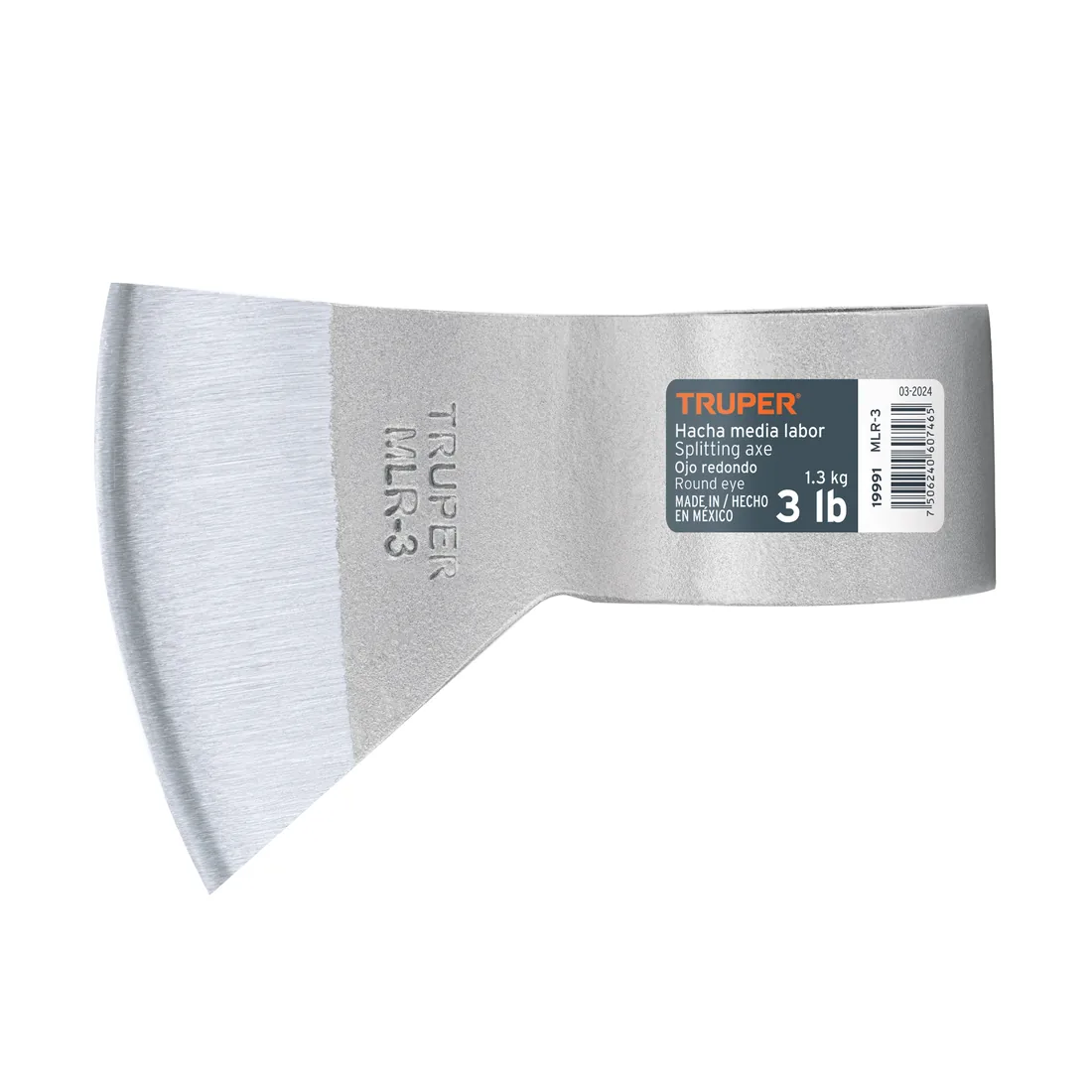 Hacha media labor ojo redondo 3 lb sin mango, TRUPER