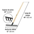 Rastrillo recto de 12 dientes, mango de 48', PRETUL 3