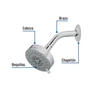 Regadera cromo 4'con 5 funciones, con brazo, FOSET ELEMENT 6