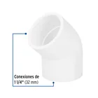 Codo 45° de PVC de 1-1/4', FOSET 2
