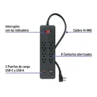 Multicontacto 8 entradas, 2 USB A + 2 USB C, negro, VOLTECK 3
