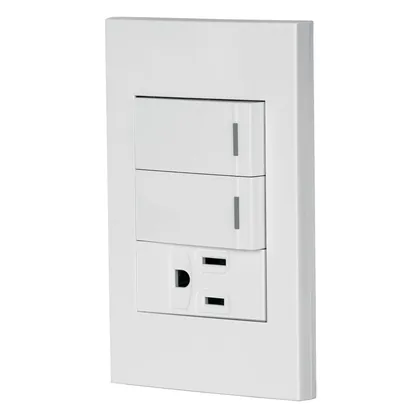 Placa armada 2 interruptores,1 contacto,1mod,Española,blanco