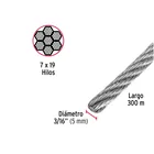 Metro de cable flexible 3/16' de acero 7x19 hilos, 300 m 3