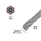 Metro de cable rígido 1/2' de acero 7x7 hilos, 75 m, FIERO 3