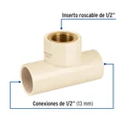 Tee de CPVC 1/2' rosca central hembra inserto latón, FOSET 2
