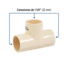 Tee sencilla de CPVC de 1-1/4', FOSET 2