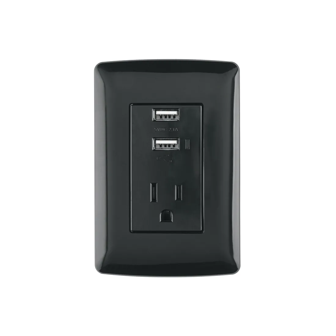 Contacto aterrizado + 2 puertos USB, negro, línea Italiana