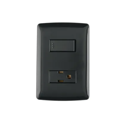 Placa armada contacto e interruptor, negro, línea Italiana