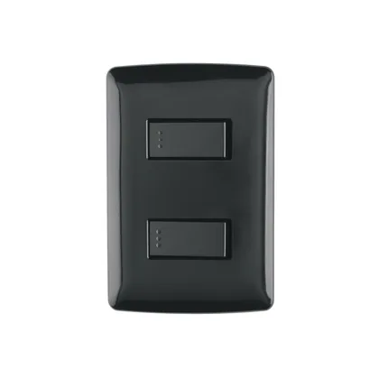 Placa armada, 2 interruptores sencillos,negro,línea Italiana
