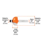 Broca para router, bocel cuarto, 1-1/8' con balero, TRUPER 3