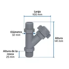 Conector Yee de polipropileno de 1' para bomba p/agua, FOSET 3