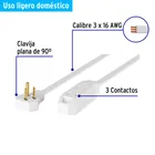 Extensión doméstica aterrizada 6 m blanca con clavija plana 4