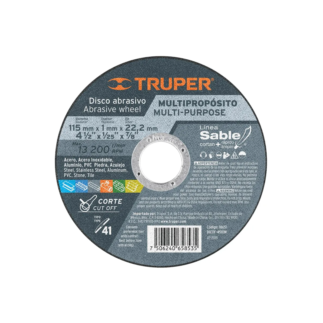 Disco abrasivo de corte preciso multimat 4-1/2' x 1mm TRUPER