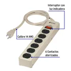 Multicontacto 14 AWG 6 entradas supresor de picos 600 joules 2