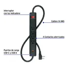 Multicontacto 4 entradas, 1 USB A + 1 USB C, negro, VOLTECK 3