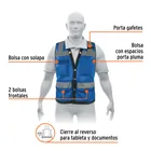 Chaleco seguridad reforzado azul con bolsas, M, EXPERT 3
