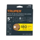 Paquete con 5 discos de lija 5' grano 180, 8 perforaciones 4