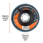 Disco laminado 4-1/2', grano 120 centro 7/8', fibra, TRUPER 3