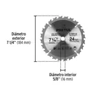 Disco sierra 7-1/4' p/madera, 24 dientes centro 5/8', PRETUL 3
