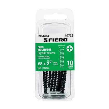Blíster 10 pijas #8 x 2' cabeza plana phillips multiusos