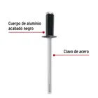 Bolsa c/50 remaches 5/32'x1/4' negros de aluminio, ala 5/16' 2