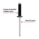 Bolsa c/50 remaches 3/16'x3/8' negros de aluminio, ala 3/8' 2