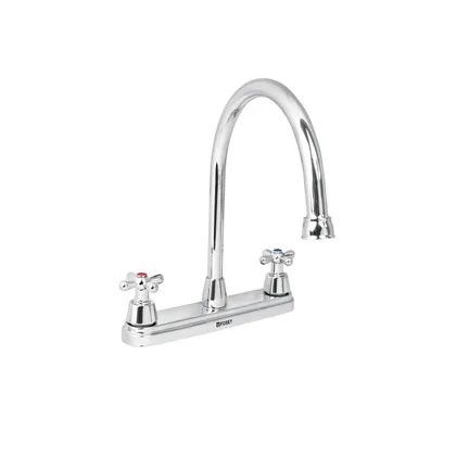 Mezcladora fregadero 8' cromo, cuello largo, cruceta, AQUA