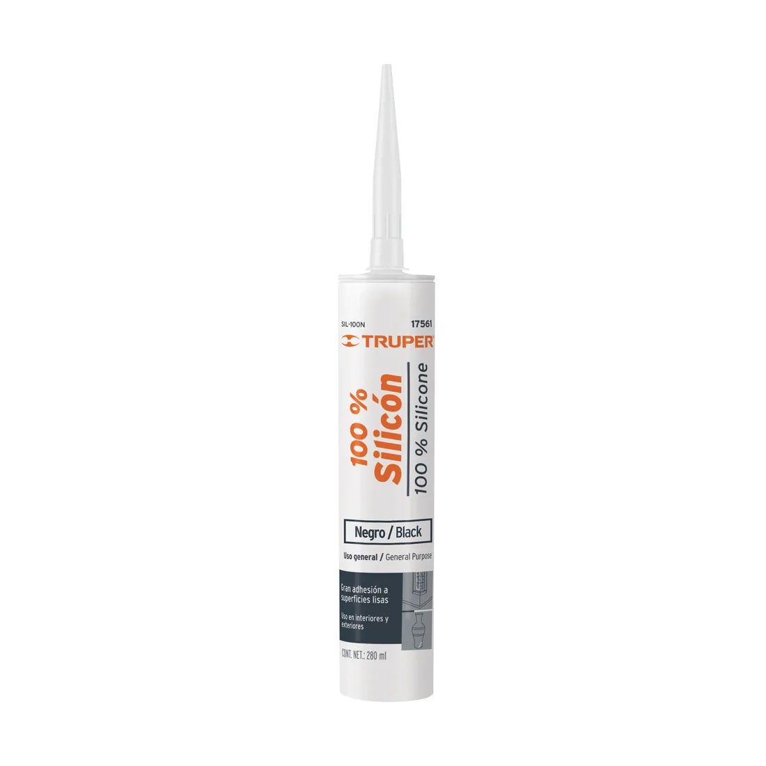 Sellador negro 100% silicón de 280 ml, TRUPER