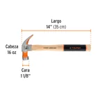 Martillo pulido 16 oz uña curva, mango hickory, TRUPER Grip 3