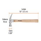 Martillo pulido, 16 oz, uña recta, mango madera, TRUPER 3