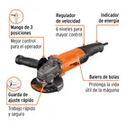 Esmeriladora angular 4-1/2', 1100W, TRUPER PRO 3