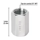 Cople de acero, hembra-hembra, cuerda 1/4' NPT, PRETUL 2