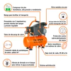 Compresor lubricado, 10L, 2 HP, horizontal, 127V, TRUPER 4