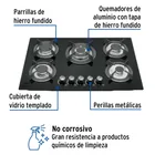 Parrilla gas empotrable 75cm, 5 quem, vidrio negro, RIVIERA 2