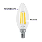 Foco LED filamento 4 W, vela, 2700K luz ambar, E12, VOLTECK 2