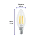 Foco LED filamento 4 W, vela, 2700K luz ambar, E12, VOLTECK 3