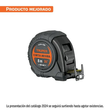 Flexómetro contra impactos 8 m, Cinta Negra 25 mm, TRUPER